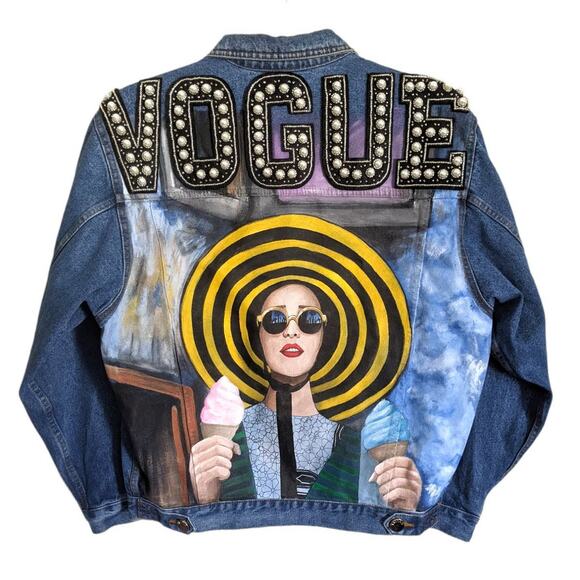 Tatman Handmade Hand-Painted Vogue Denim Jacket, Size M/L